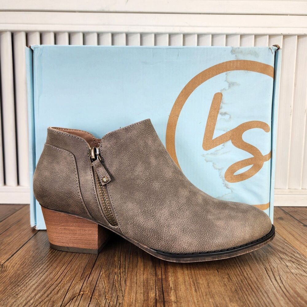 LifeStride Blake Zip Ankle Booties Womens Sz 8 Wide Ash Leather Heel West Boots